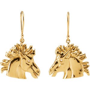 14K Gold Round Natural Diamond The Magnificent Lipizzaner Earrings - Yellow Gold
