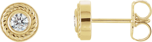 14K Gold Round Natural Diamond Rope Earrings - Yellow Gold