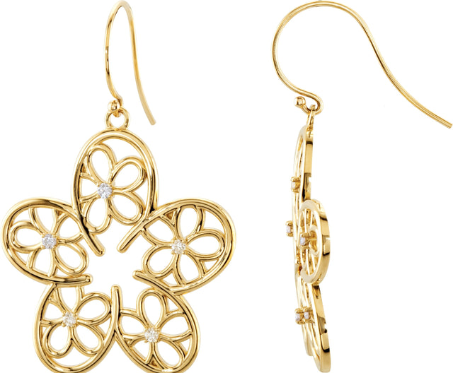 14K Gold Round Natural Diamond Flower Earrings – 1.7mm Stones