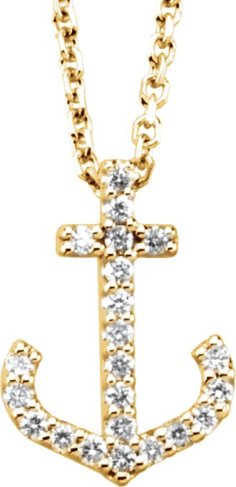 14K Gold Round Natural Diamond Petite Anchor Necklace or Pendant - Yellow Gold