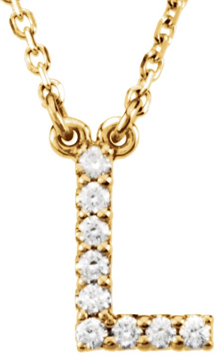14K Gold Round Natural Diamond Initial Necklace – up to 0.08 CTW - Yellow Gold