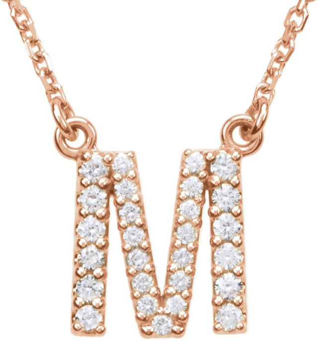 14K Gold Round Natural Diamond Initial Necklace – up to 0.08 CTW - Rose Gold