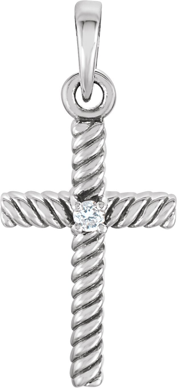 Platinum Round Natural Diamond Rope Cross Pendant
