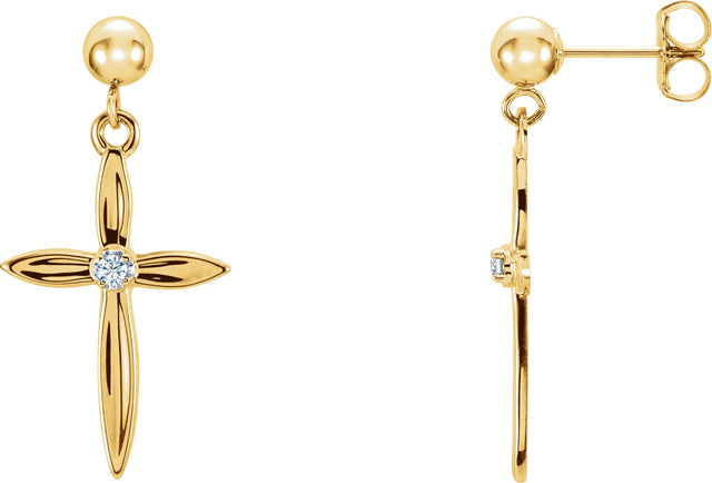 14K Gold Round Natural Diamond Cross & Ball Earrings II - Two-Tone