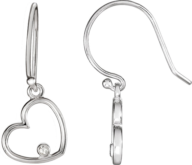 14K Gold Round Natural Diamond Accented Heart Earrings – 1.5mm Stones - White Gold