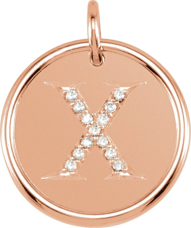 14K Gold Round Natural Diamond Posh Mommy® Initial Necklace or Pendant - Rose Gold