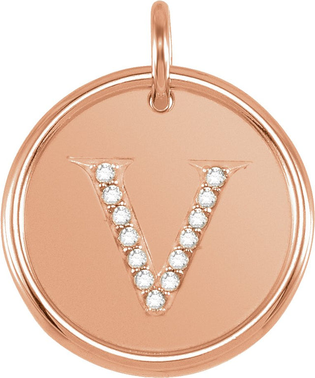 14K Gold Round Natural Diamond Posh Mommy® Initial Necklace or Pendant - Rose Gold