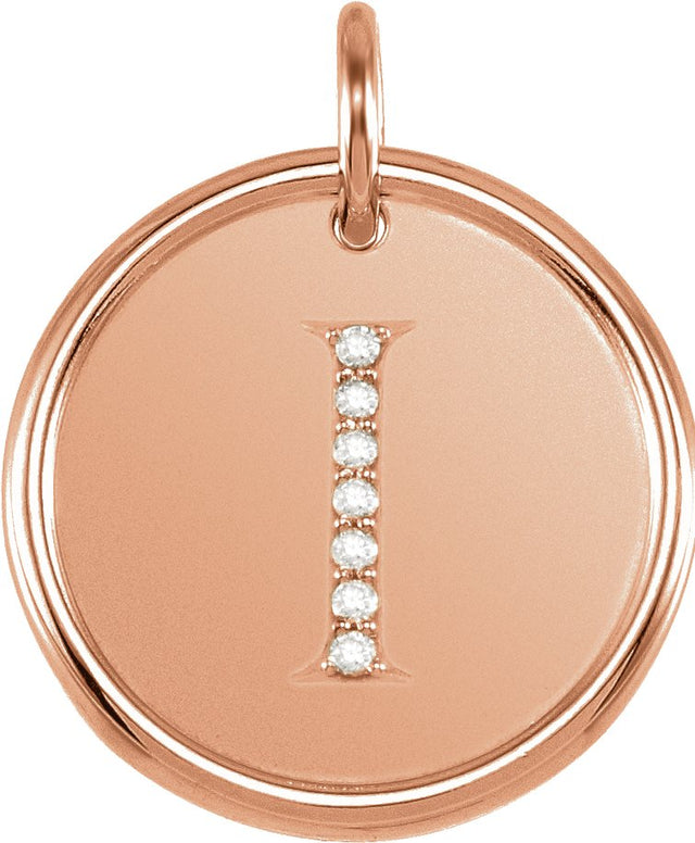 14K Gold Round Natural Diamond Posh Mommy® Initial Necklace or Pendant - Rose Gold