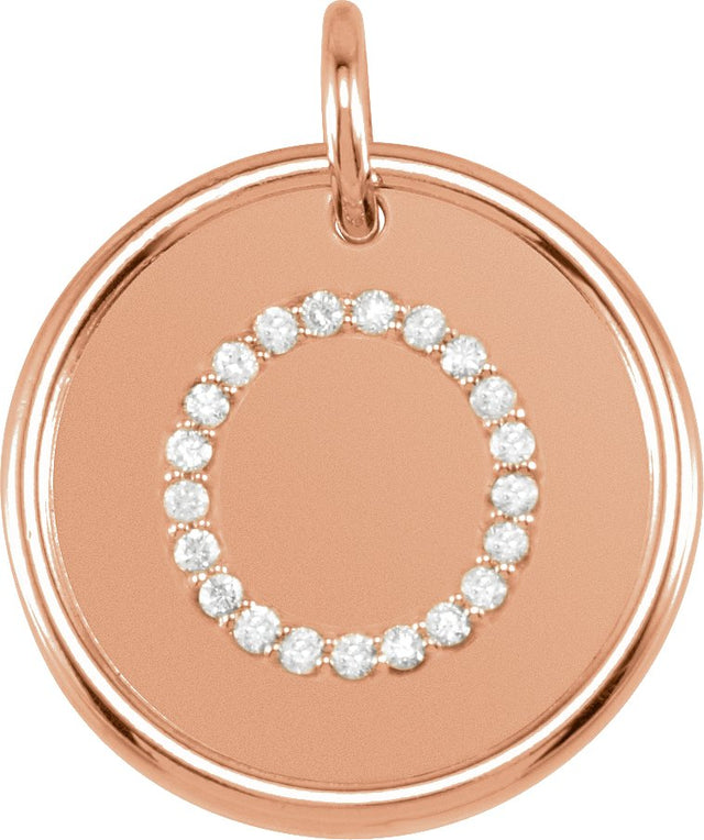 14K Gold Round Natural Diamond Posh Mommy® Initial Necklace or Pendant - Rose Gold