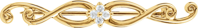 14K Gold Round Natural Diamond Sculptural Brooch