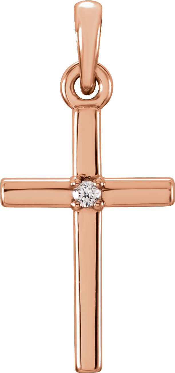 14K Gold Round Natural Diamond Birthstone Cross Pendant - Rose Gold