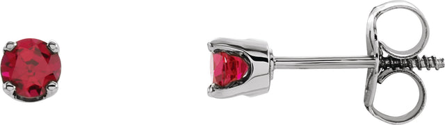 14K Gold Ruby Round 4-Prong Youth Birthstone Stud Earrings - White Gold