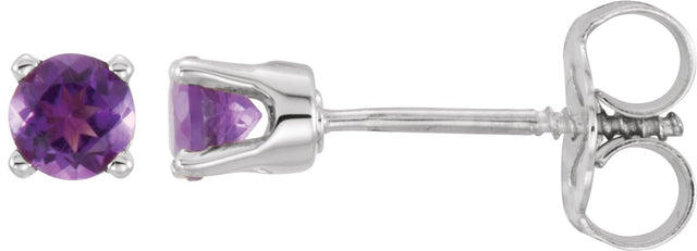 14K Gold Amethyst Round 4-Prong Youth Birthstone Stud Earrings - White Gold