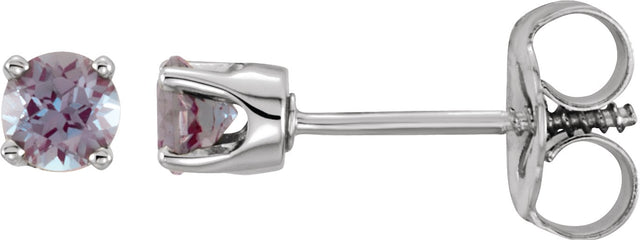 14K Gold Alexandrite Round 4-Prong Youth Birthstone Stud Earrings - White Gold