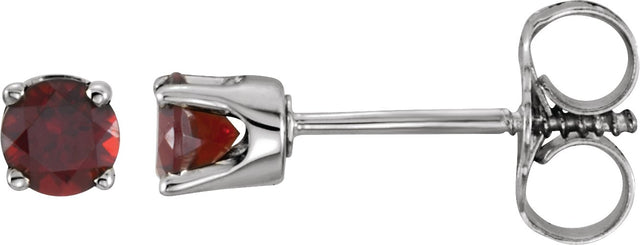 14K Gold Mozambique Garnet Round 4-Prong Youth Birthstone Stud Earrings - White Gold