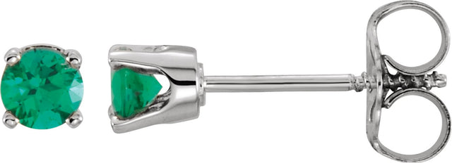 14K Gold Emerald Round 4-Prong Youth Birthstone Stud Earrings - White Gold