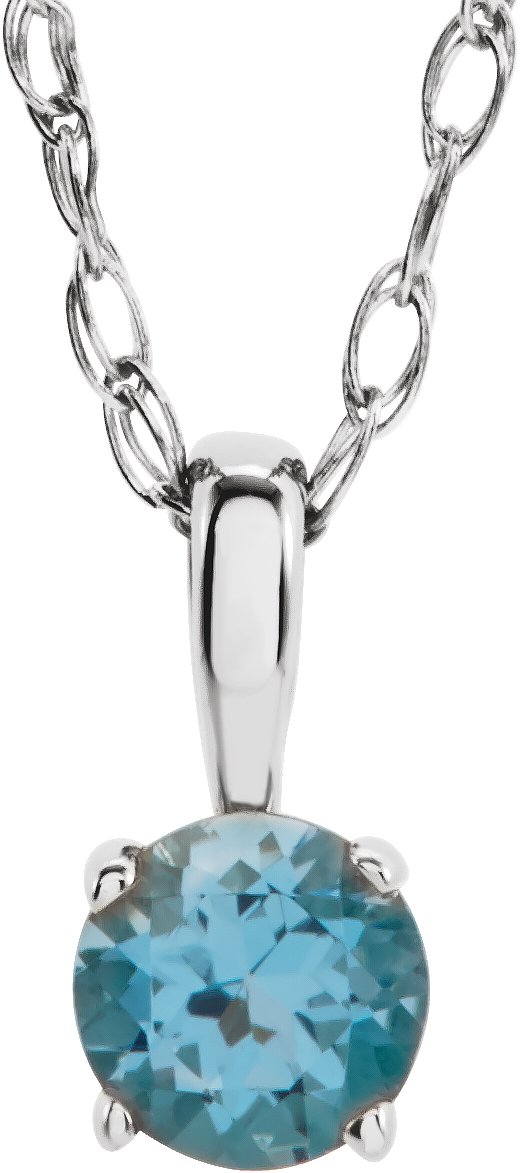 14K Gold Round Natural Swiss Blue Topaz Youth Birthstone Necklace or Pendant - White Gold