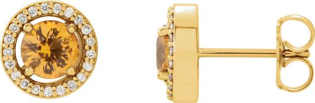 14K Gold Round Natural Yellow Sapphire Halo-Style Earrings - Yellow Gold