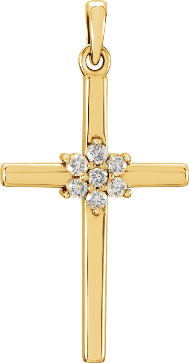 14K Gold Round Natural Diamond Cross Pendant – up to 0.06 CTW - Yellow Gold