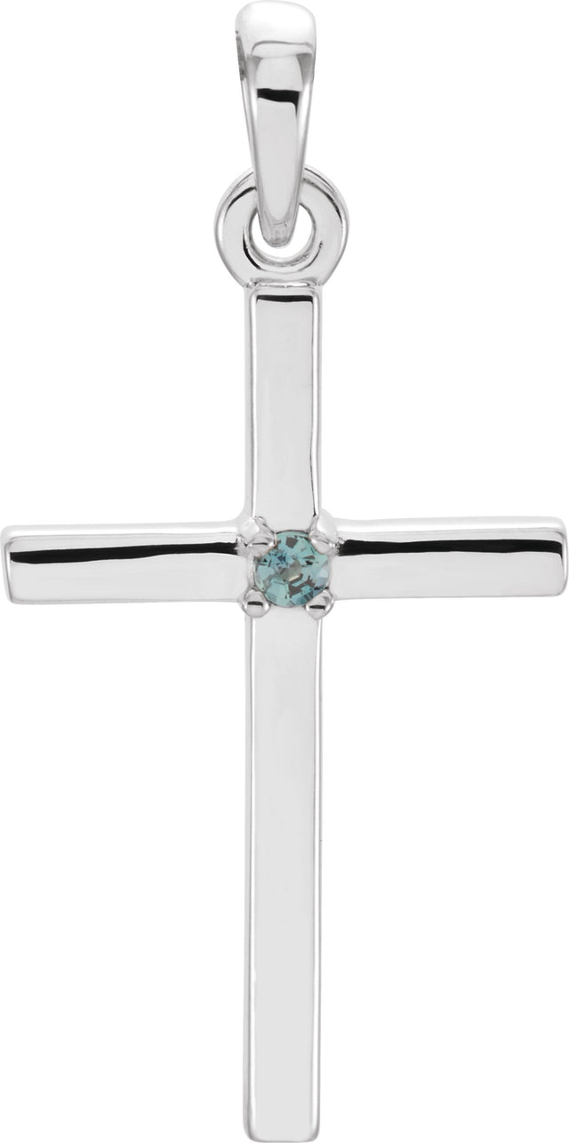 14K Gold Round Natural Alexandrite Birthstone Cross Pendant - White Gold