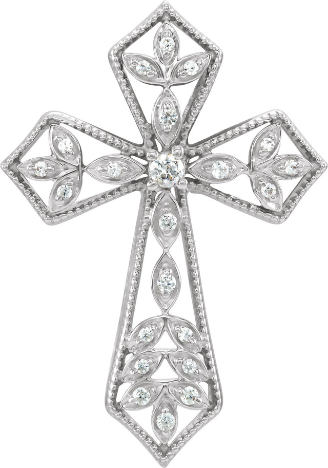 14K Gold Round Natural Diamond Accented Cross Pendant – 1.8mm Stones