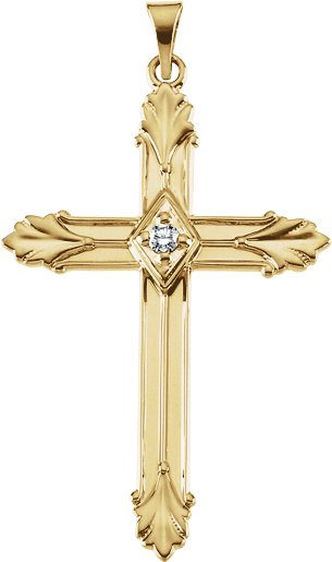 14K Gold Round Natural Diamond Cross Pendant – 2.5mm Stones - Yellow Gold