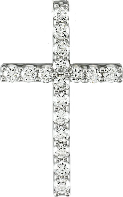 14K Gold Round Lab-Grown Diamond Petite Cross Necklace or Pendant – up to 1/4 CTW - White Gold