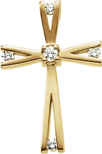 14K Gold Round Natural Diamond Solitaire Cross Pendant – 0.07 CTW - Yellow Gold