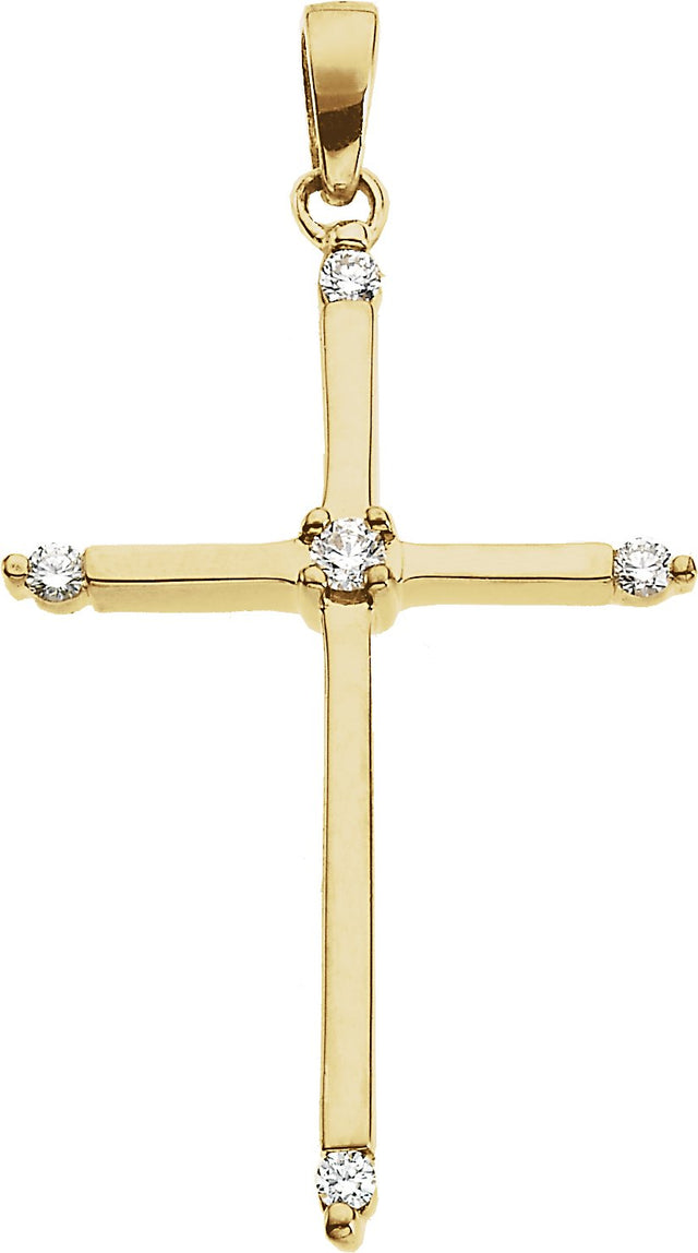 14K Gold Round Natural Diamond Cross Pendant – 2mm Stones