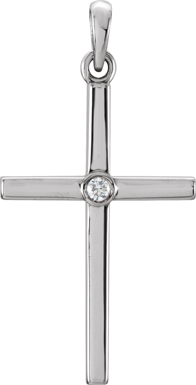 14K Gold Round Natural Diamond Cross Pendant – up to 0.01 CTW - White Gold
