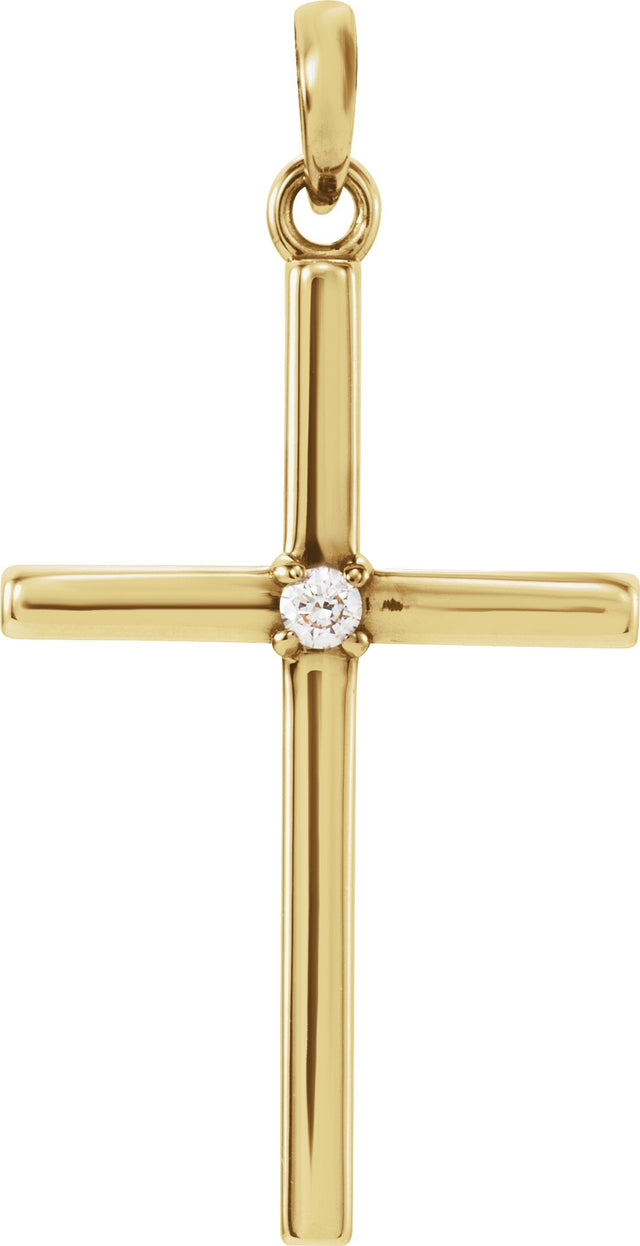 14K Gold Round Natural Diamond Birthstone Cross Pendant - Yellow Gold
