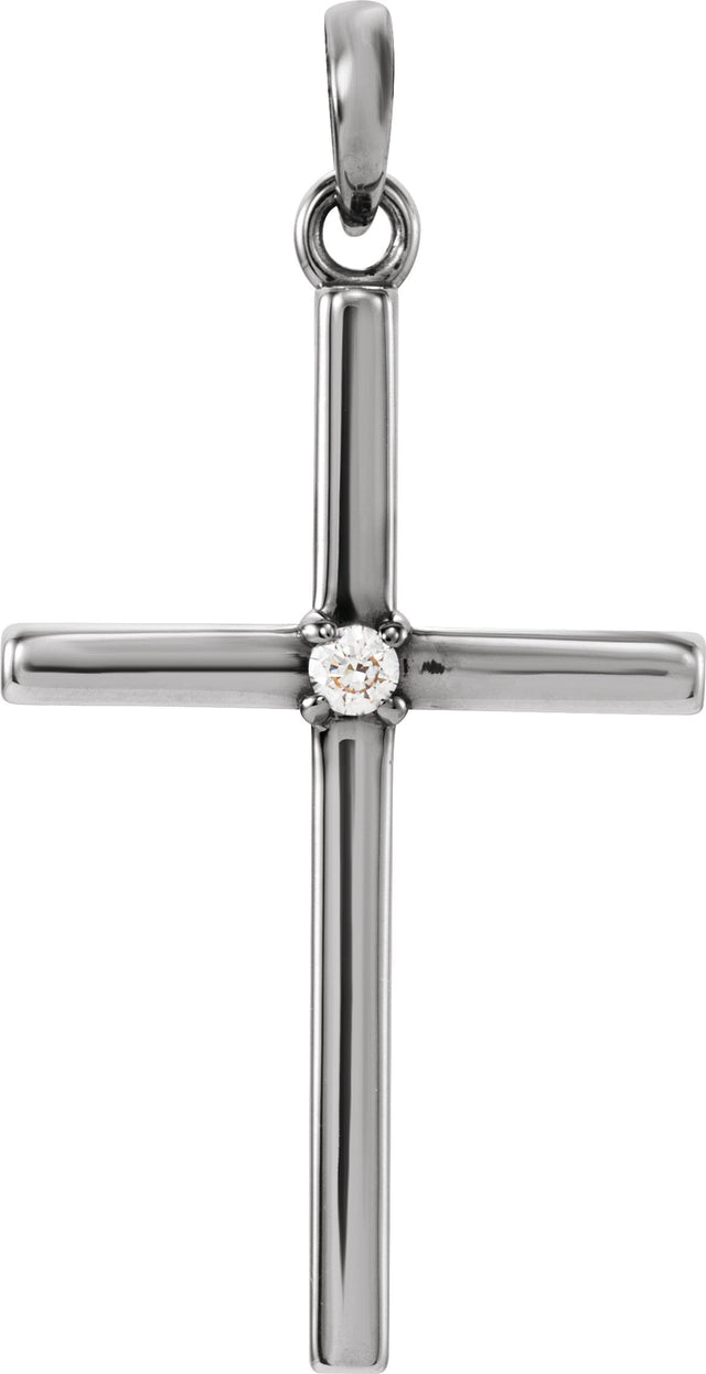 14K Gold Round Natural Diamond Birthstone Cross Pendant - White Gold