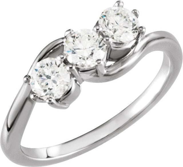 14K Gold Round Lab-Grown Diamond Three-Stone Ring - White Gold