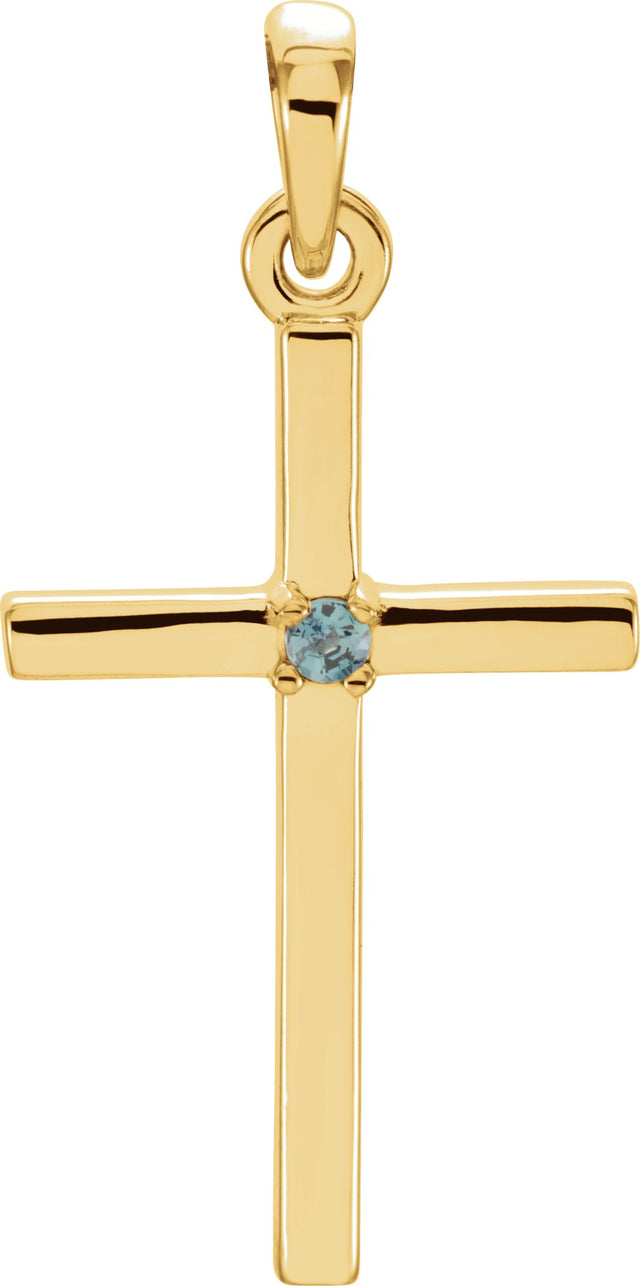 14K Gold Round Natural Alexandrite Birthstone Cross Pendant - Yellow Gold