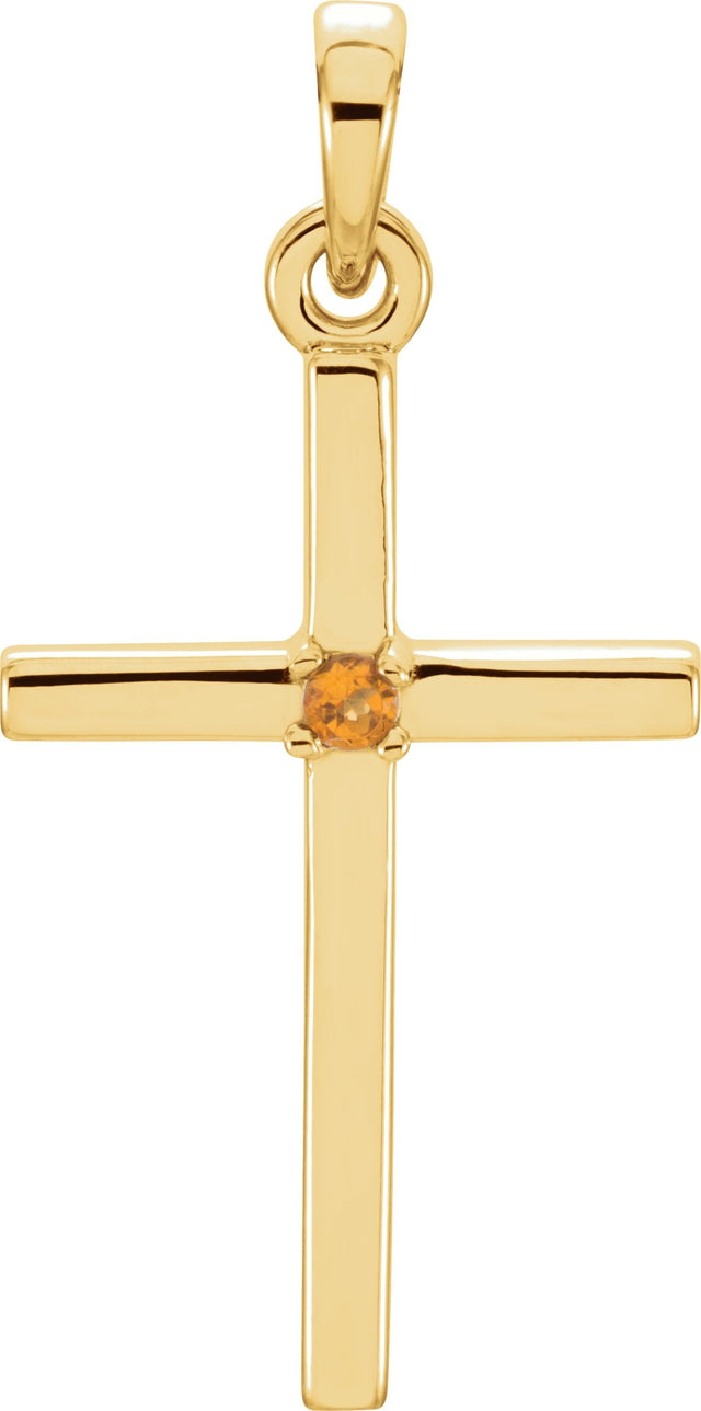14K Gold Round Natural Citrine Birthstone Cross Pendant - Yellow Gold