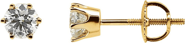 14K Gold Natural Diamond Round 6-Prong Stud Earrings – 3-6.1mm Stones - Yellow Gold