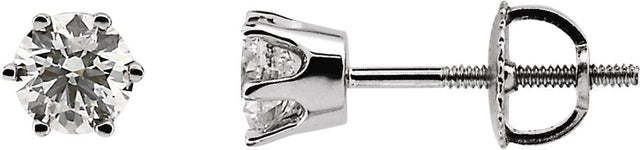 14K Gold Natural Diamond Round 6-Prong Stud Earrings – 3-6.1mm Stones - White Gold