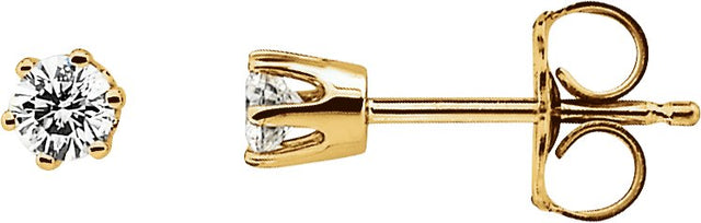 14K Gold Natural Diamond Round 6-Prong Stud Earrings – 3-6.3mm Stones - Yellow Gold