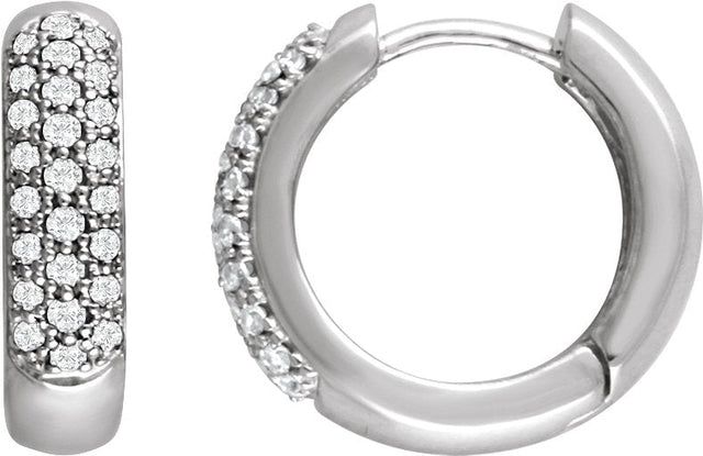 14K Gold Round Lab-Grown Diamond Pavé-Style Hoop Earrings - White Gold