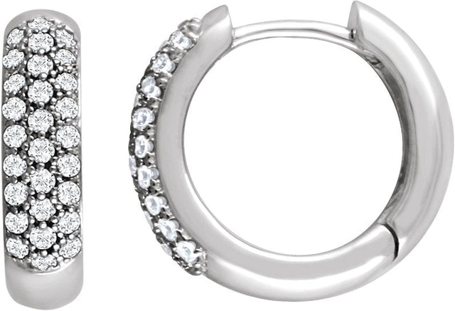 14K Gold Round Lab-Grown Diamond Pavé-Style Hoop Earrings - White Gold