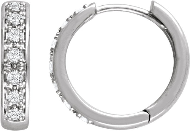 14K Gold Round Natural Diamond Accented Hoop Earrings – 1.2-1.75mm Stones - White Gold