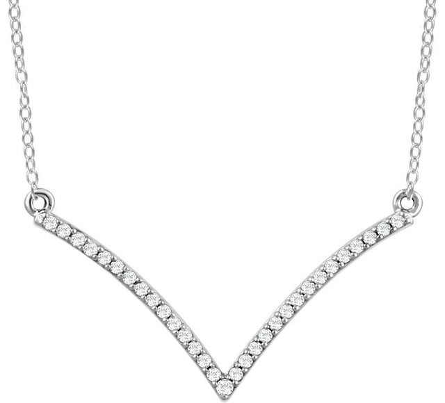 14K Gold Round Natural Diamond V Necklace - White Gold