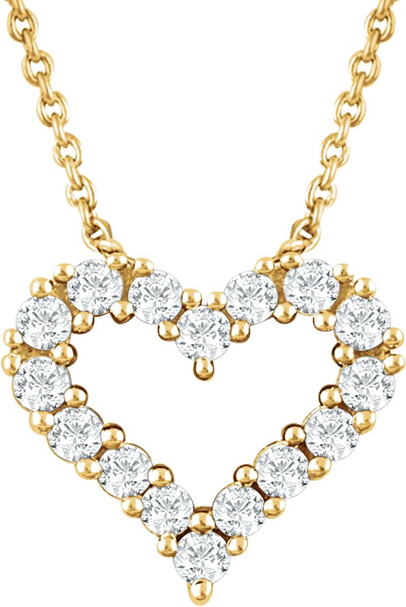 14K Gold Round Natural Diamond Heart Necklace - Yellow Gold