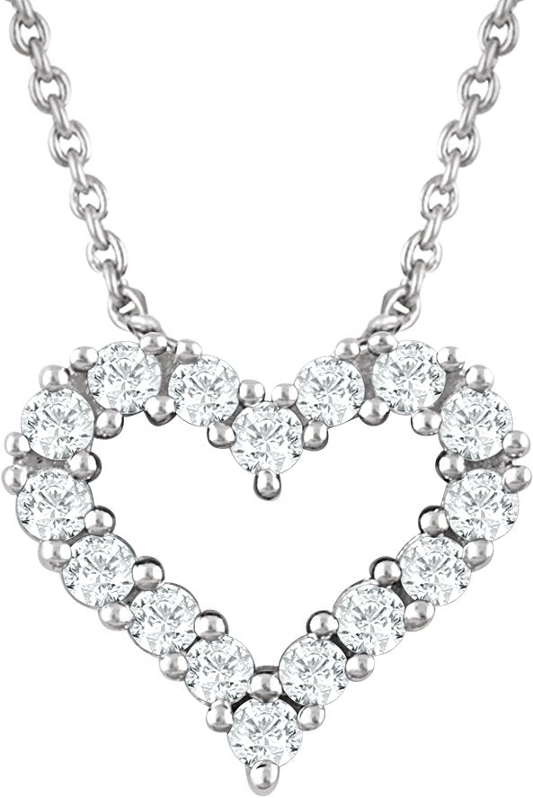 14K Gold Round Natural Diamond Heart Necklace - White Gold