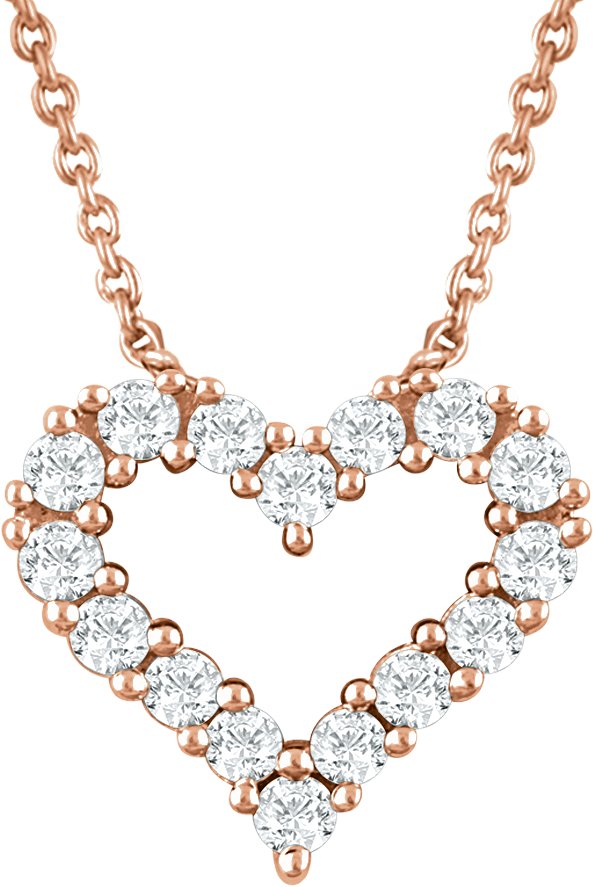 14K Gold Round Natural Diamond Heart Necklace - Rose Gold