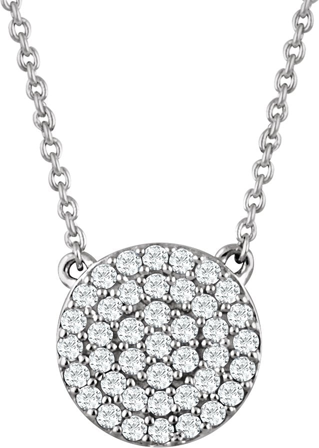 14K Gold Round Natural Diamond Cluster Necklace - White Gold