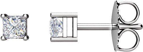 14K Gold Natural Diamond Square 4-Prong Stud Earrings - White Gold