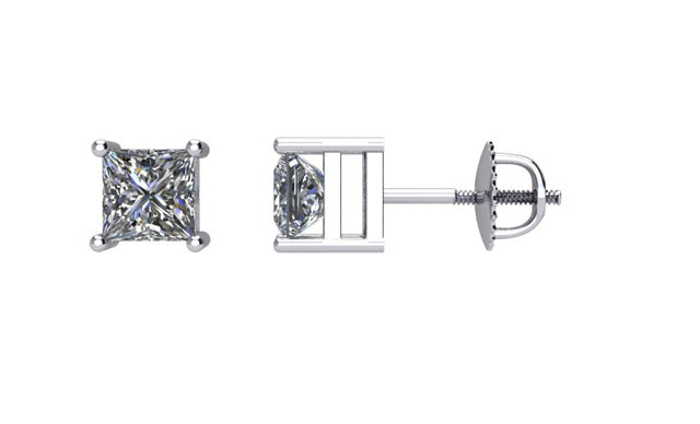 14K Gold Natural Diamond Square 4-Prong Stud Earrings – 2.75x2.75mm - White Gold