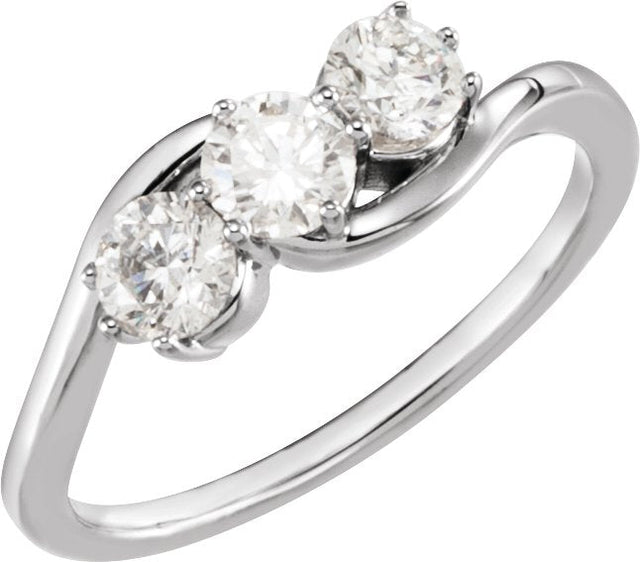 14K Gold Round Lab-Grown Diamond Three-Stone Ring - White Gold