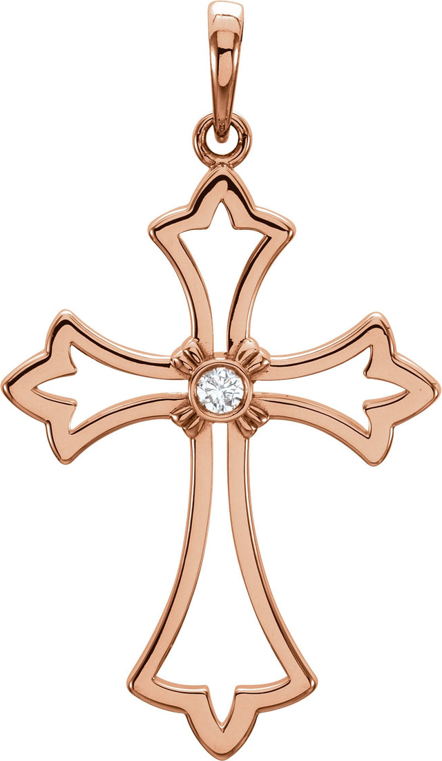 14K Gold Round Natural Diamond Cross Pendant – 0.03 CTW · 2mm Stones - Rose Gold